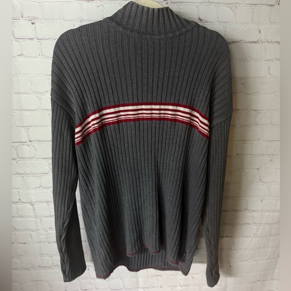 Bullhead Ribbed Mock Neck Sweater XL – Gray Knit with Red/White Stripe - Picture 2 of 4